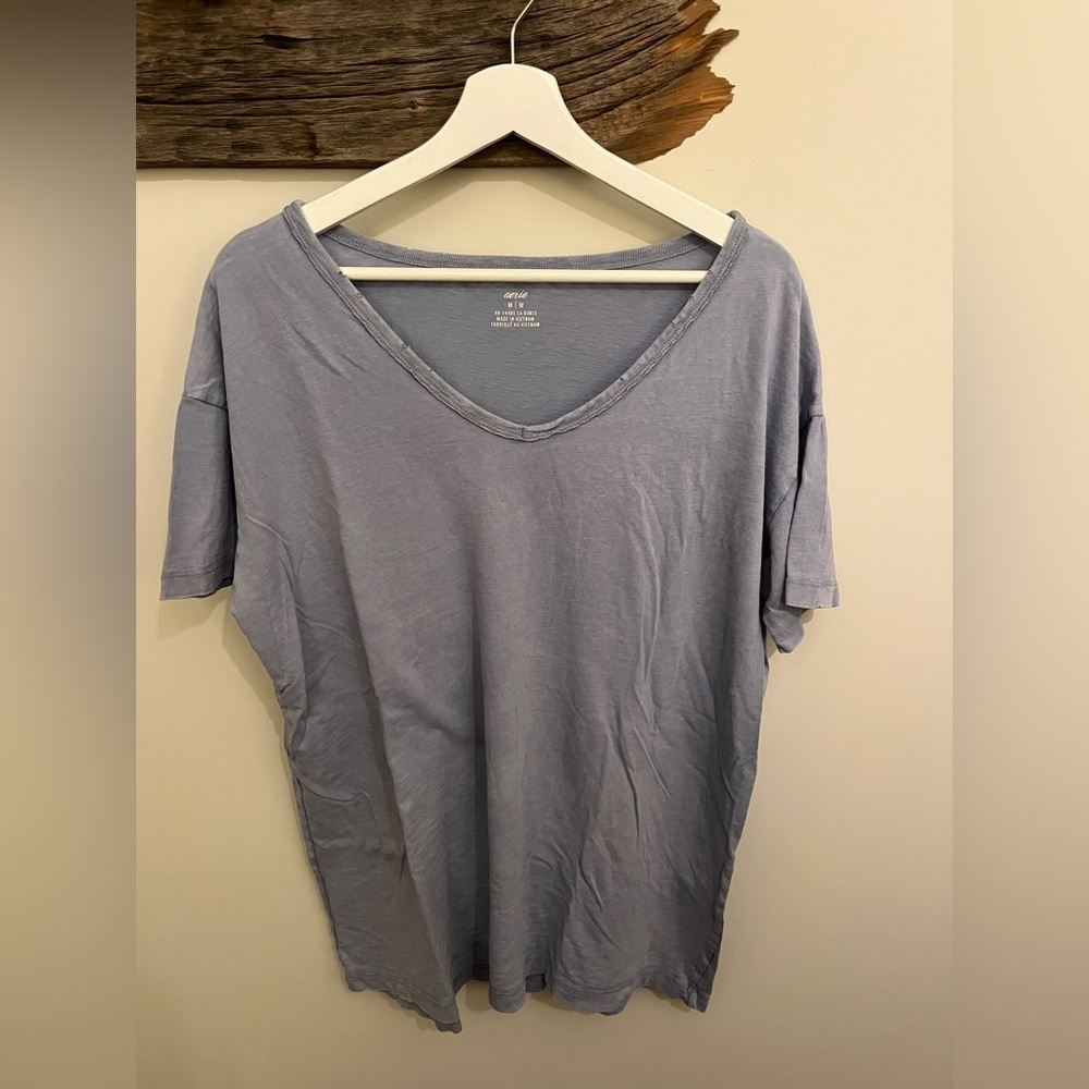 Aerie Light Blue V-neck Tee
